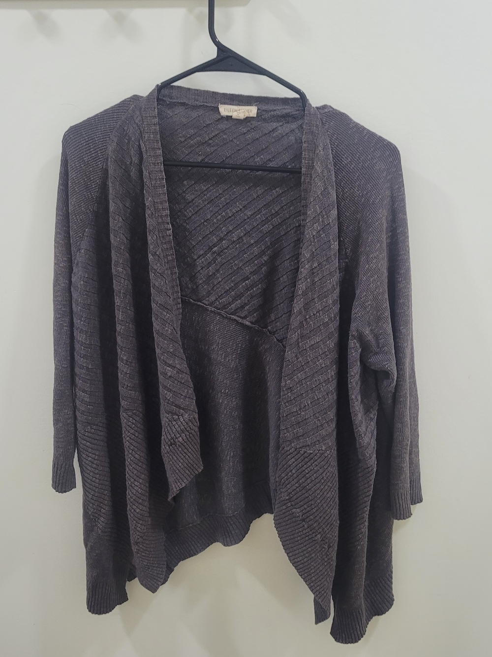 Women's Open-Front Draped Cardigan Sweater - Charcoal Eileen Fisher Vintage Lg